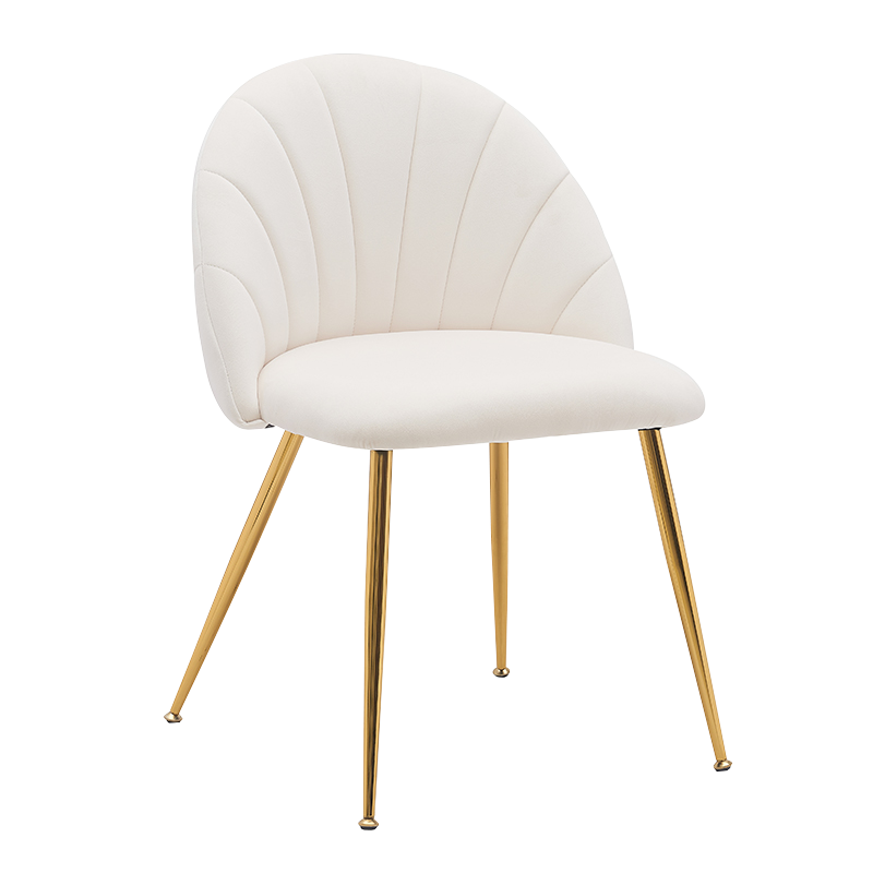 Kursi Makan Aksen Kayu Punggung Rendah Beludru Putih (Y-C28)