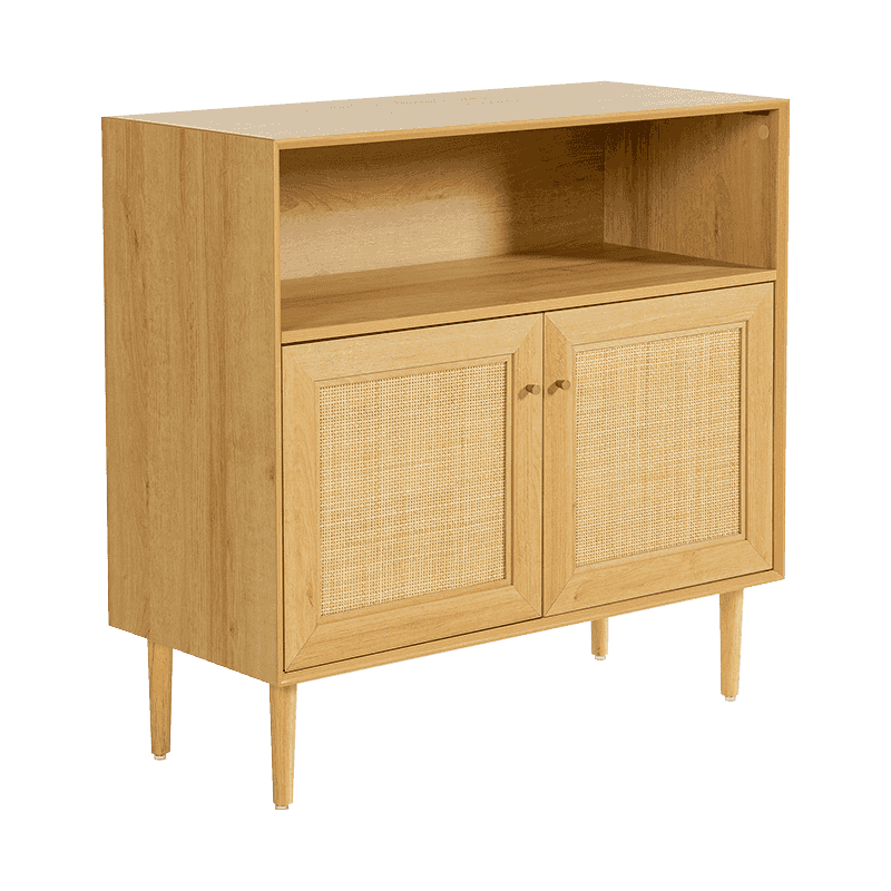 Lemari Penyimpanan Dua Pintu Rustic Warna Kayu dengan Pintu Rotan (Y-C43)