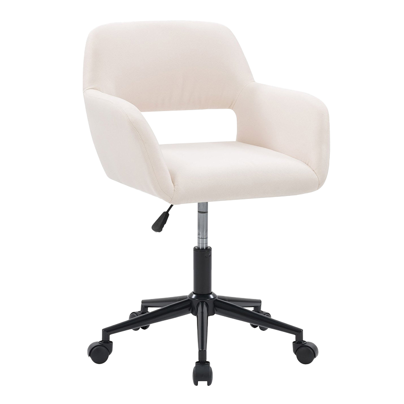 Kursi Kantor Rumah Berlapis Lebar Sandaran Tangan Kayu Kain Krem (GY-630)