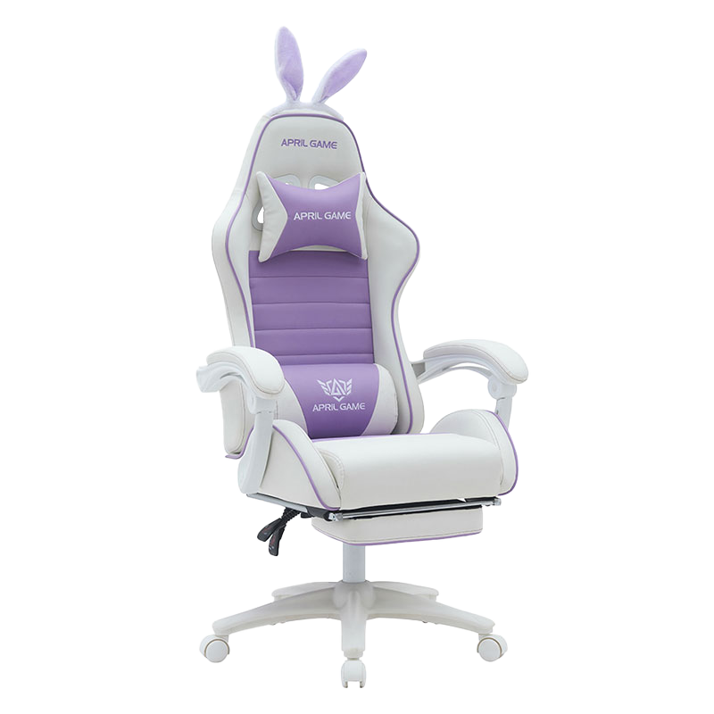 Kulit Sintetis 360 Putar PVC PU Nyaman Berbaring Kursi Gaming Anak Perempuan Ungu Putih Lucu Silla Gamer untuk Balap (T-7114B)