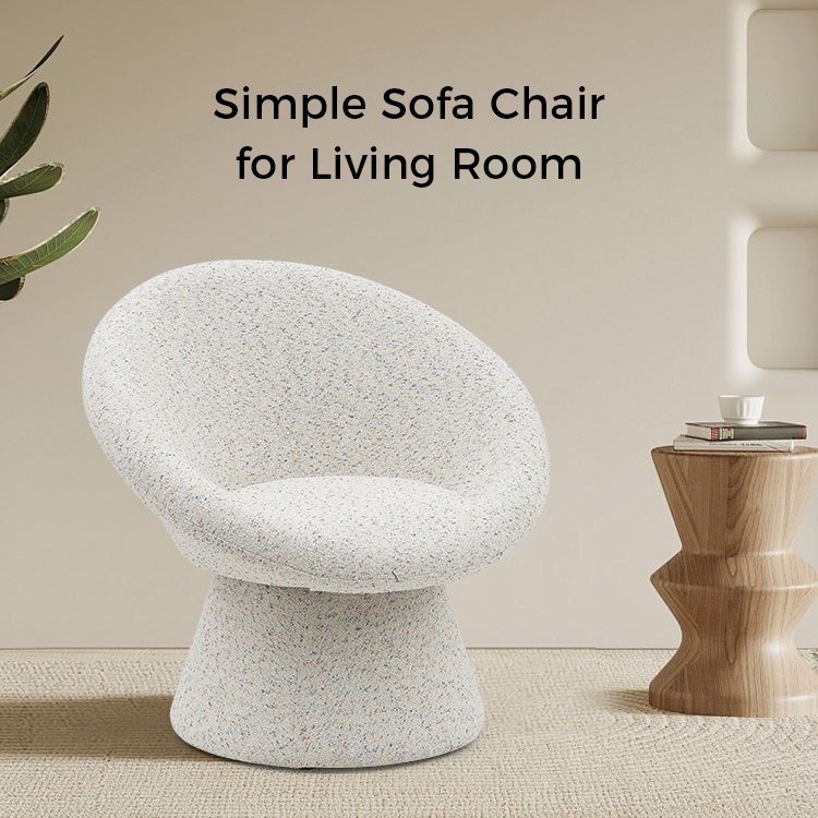 Kain Putih Nordic Kursi Ruang Tamu Bentuk Bulat Malas Sofa Tempat Duduk Tunggal Kursi Santai Aksen dengan Sandaran (GY-645)