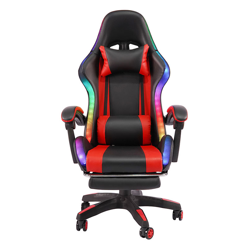 Kursi Gaming Led Sandaran Tangan Dapat Disesuaikan Gamer RGB Recling Putar Profesional Merah dengan Pijakan Kaki (Y-2442)