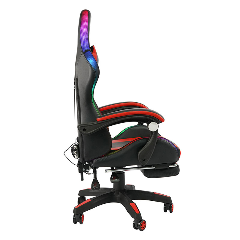 Kursi Gaming Led Sandaran Tangan Dapat Disesuaikan Gamer RGB Recling Putar Profesional Merah dengan Pijakan Kaki (Y-2442)
