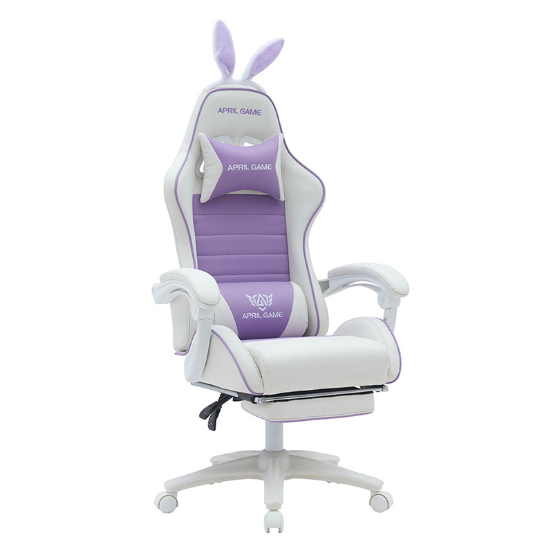 Kulit Sintetis 360 Putar PVC PU Nyaman Berbaring Kursi Gaming Anak Perempuan Ungu Putih Lucu Silla Gamer untuk Balap (T-7114B)