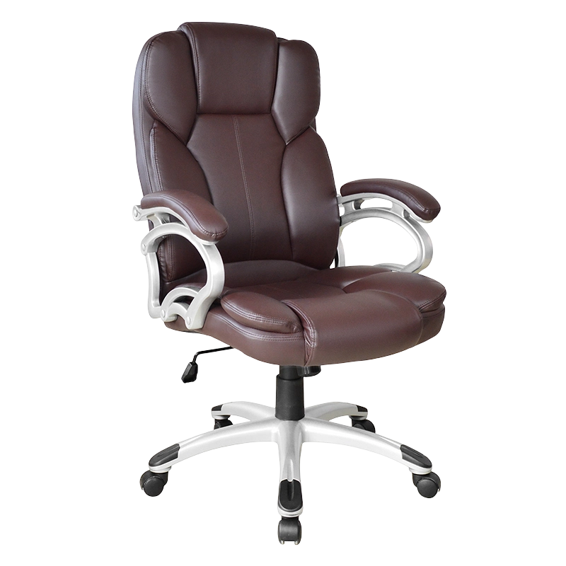 Kursi Kantor Eksekutif Sandaran Tangan Bantalan Tetap Punggung Tinggi Coklat (Y-2825)