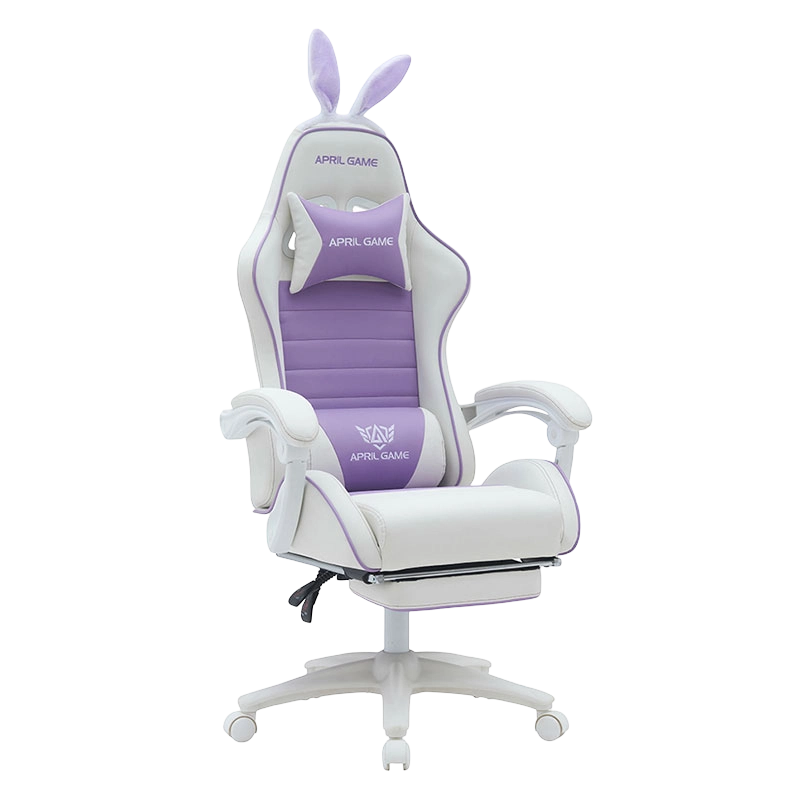 Kulit Sintetis 360 Putar PVC PU Nyaman Berbaring Kursi Gaming Anak Perempuan Ungu Putih Lucu Silla Gamer untuk Balap (T-7114B)