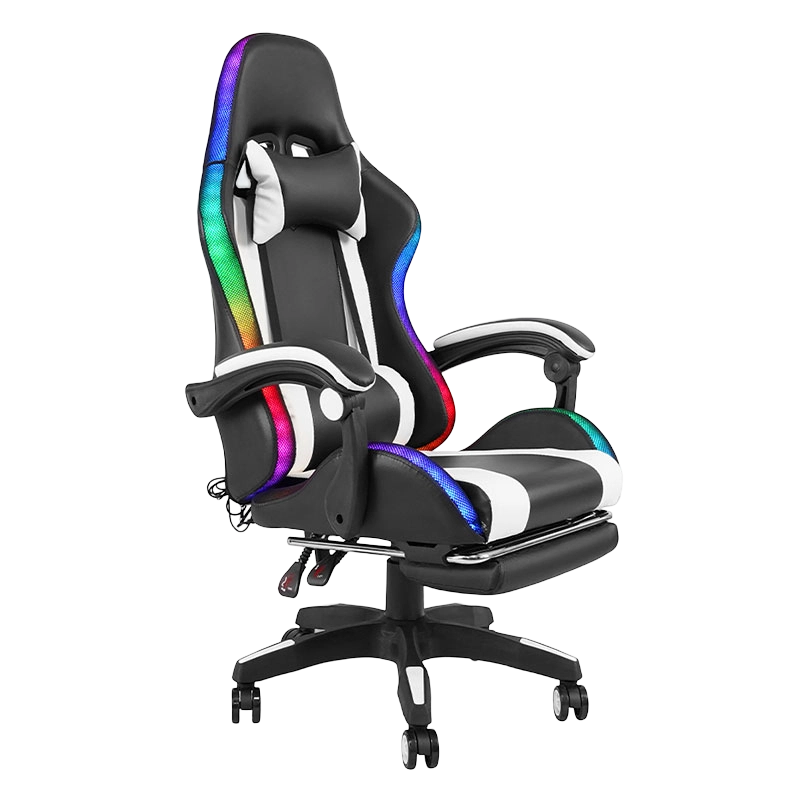 Kursi Gaming Led Sandaran Tangan Dapat Disesuaikan Gamer RGB Recling Putar Profesional Putih dengan Pijakan Kaki (Y-2442)